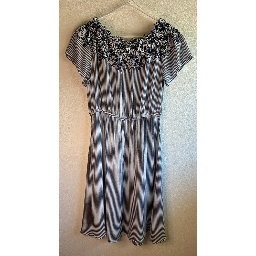 H&M L.O.G.G. | Black & White Striped Off Shoulder Dress Broderie Anglais Trim